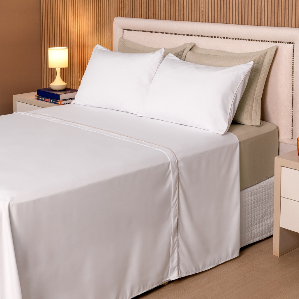 Jogo de Cama Micropercal 200 Fios Línea 4 Peças Casal Queen King Lençol com Elástico + 2 Fronhas Toque Macio