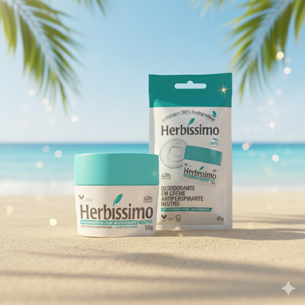 Kit 2 itens - Desodorante Creme Antitranspirante Herbíssimo |  Sachê Refil + Potinho | Neutro 45g em Oferta na Shopee