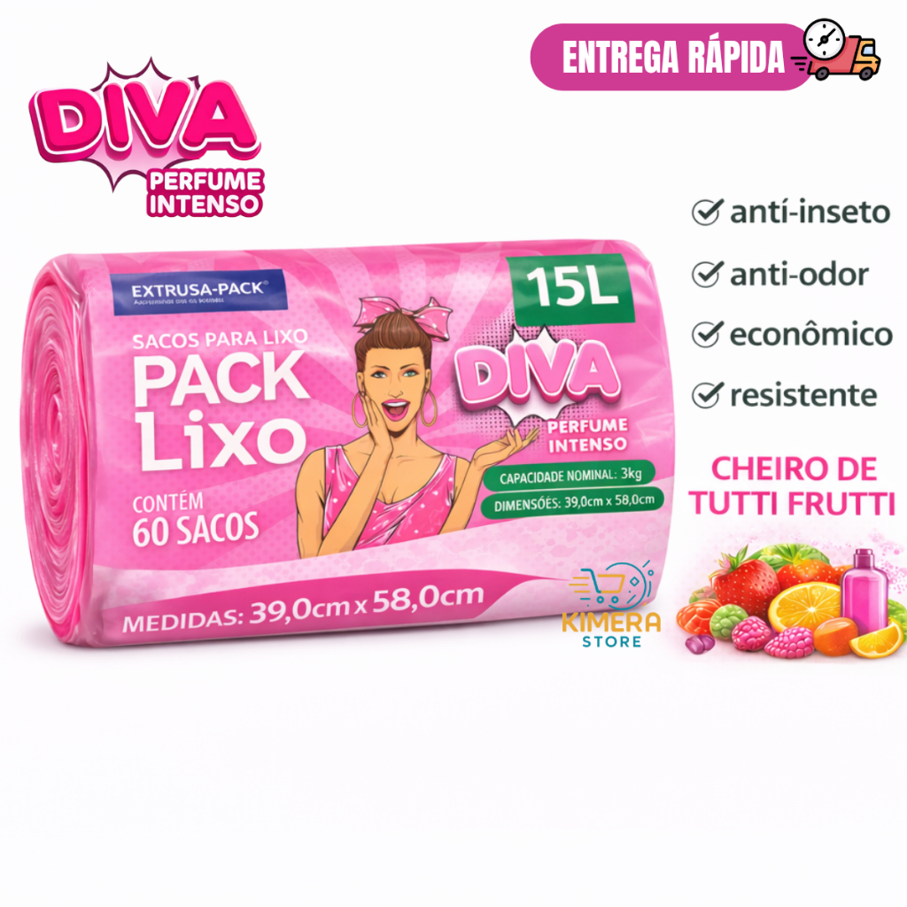 Saco de Lixo Perfumado 15L Rosa Diva  60 sacos Neutraliza Odores Perfumado Resistente Cozinha Anti- Inseto em Oferta na Shopee