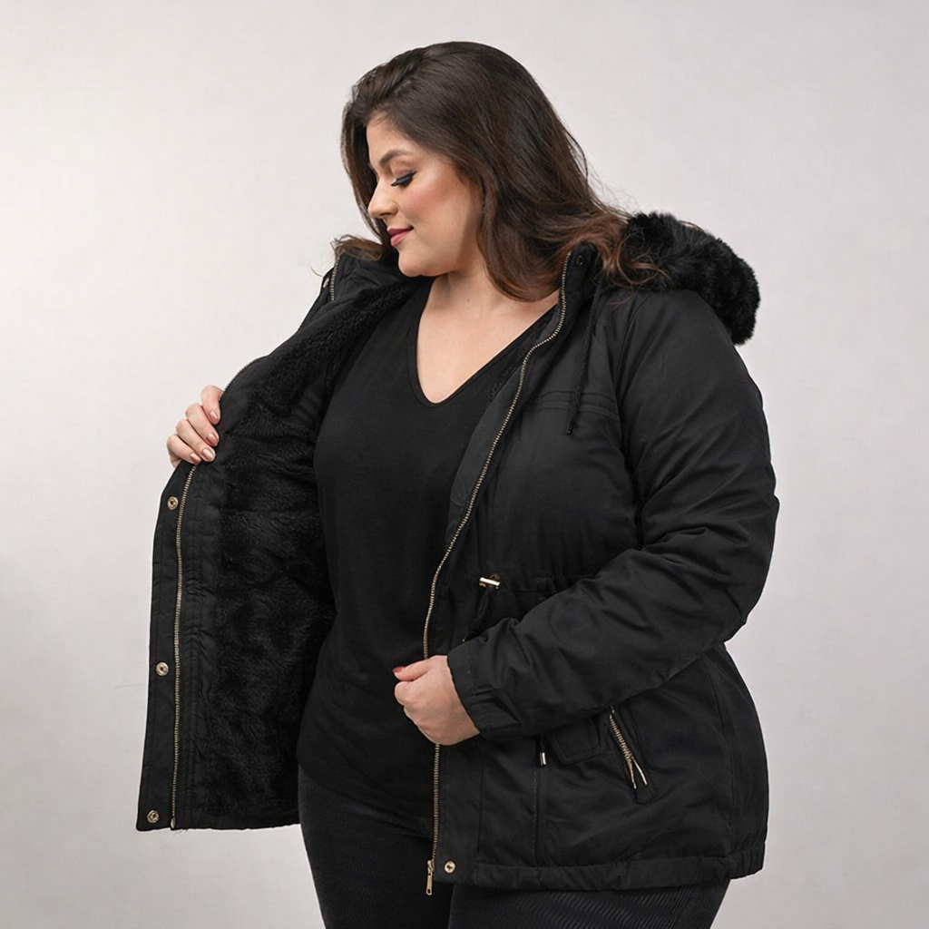 Sobretudo Casaco Feminino Parka Forro Pelo Pelinhos Capuz Zíper em Oferta na Shopee