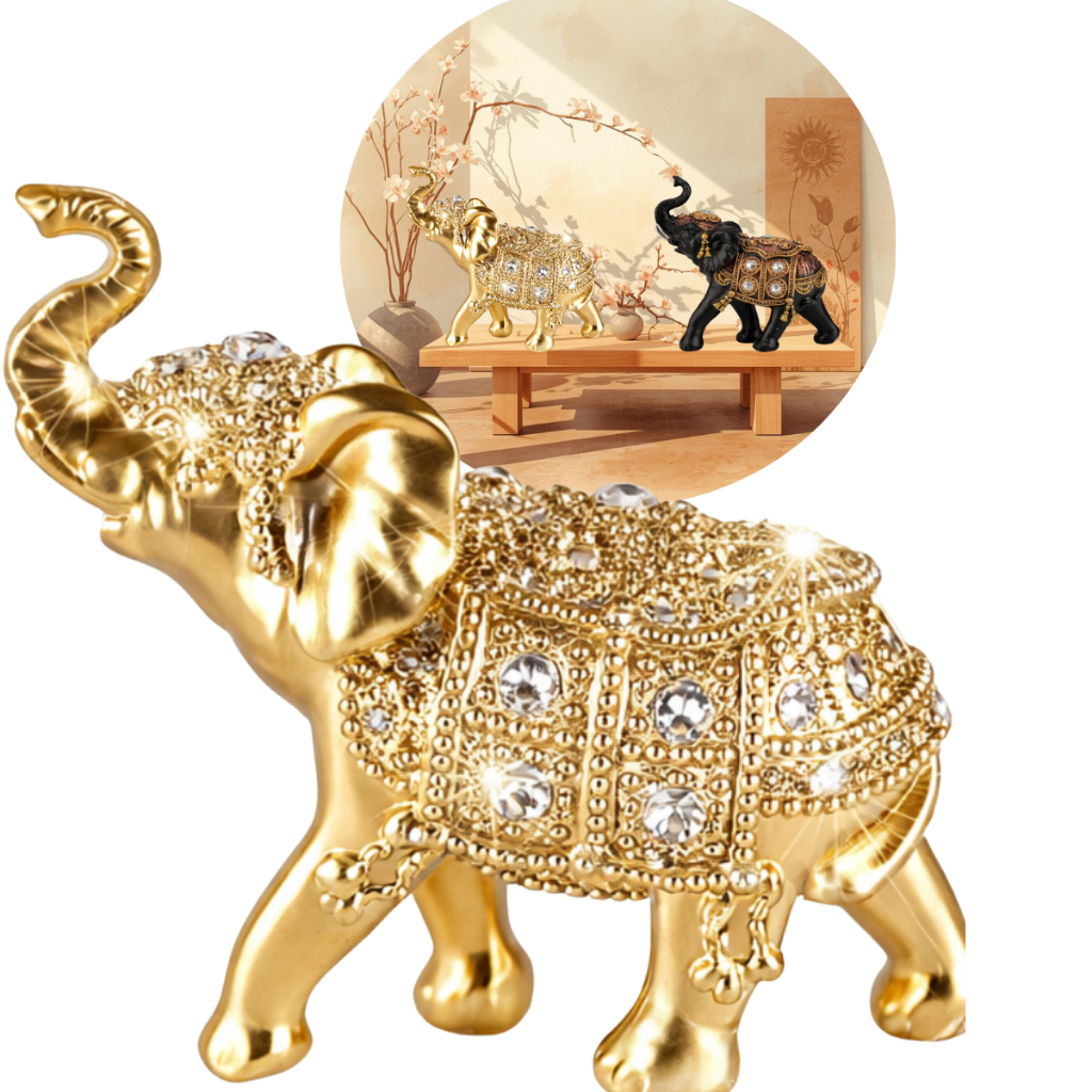Escultura Elefante Indiano Dourado - Simbolo da Prosperidade e sorte Para todos Ambientes em Oferta na Shopee