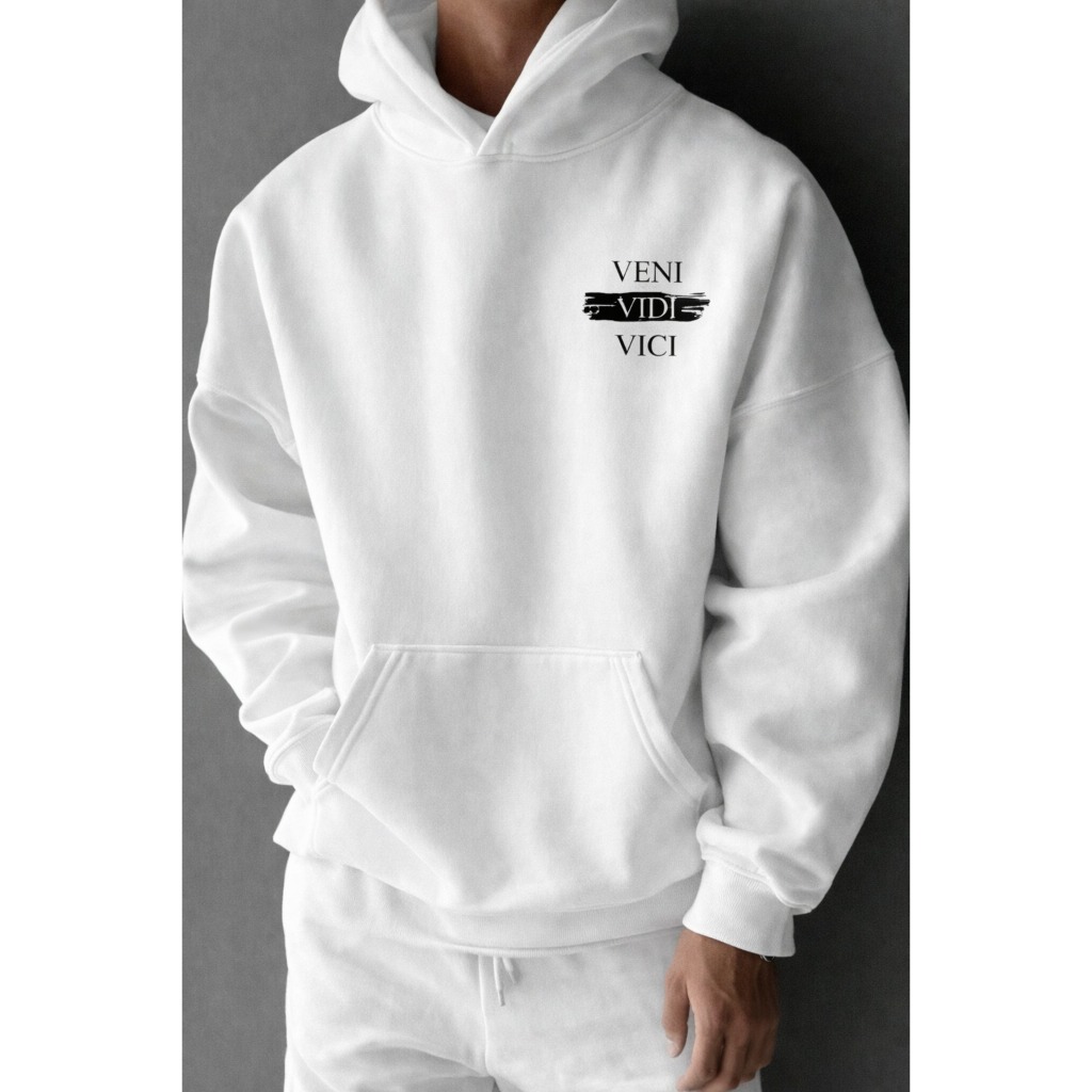 Moletom Unissex Veni Vidi Vici Minimalista Premium Com Capuz Oversized Casual Inverno Moda