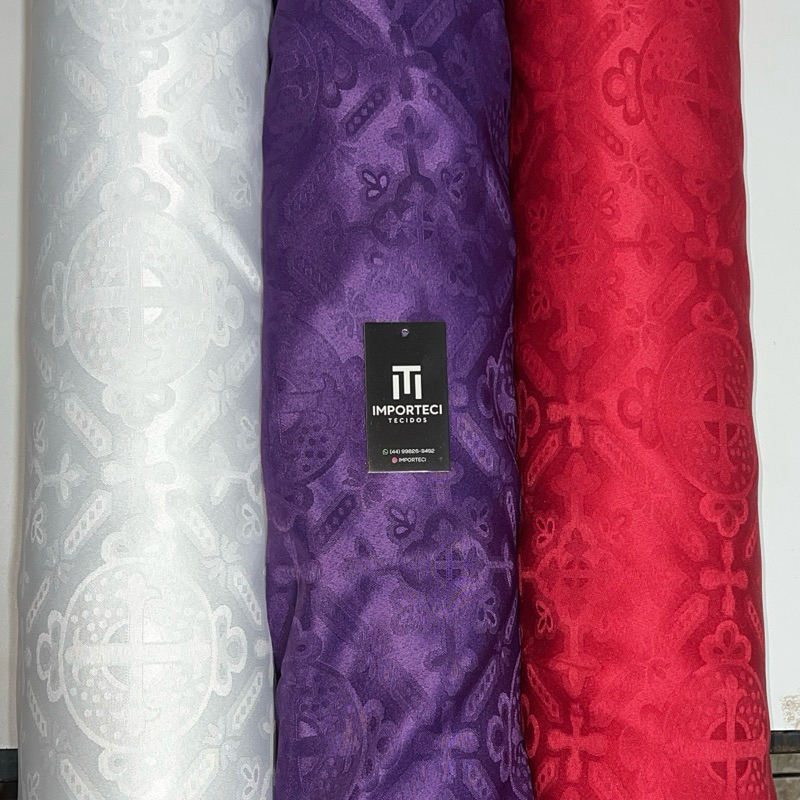 Tecido Jacquard Damask Litúrgico 1,50m  | Branco Vermelho Roxo | Corte Sob Medida | Igreja Altares Toalhas Paramentos em Oferta na Shopee