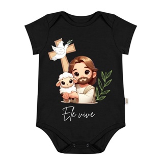 Body bebê páscoa jesus cordeirinho cristão ele vive em Oferta na Shopee