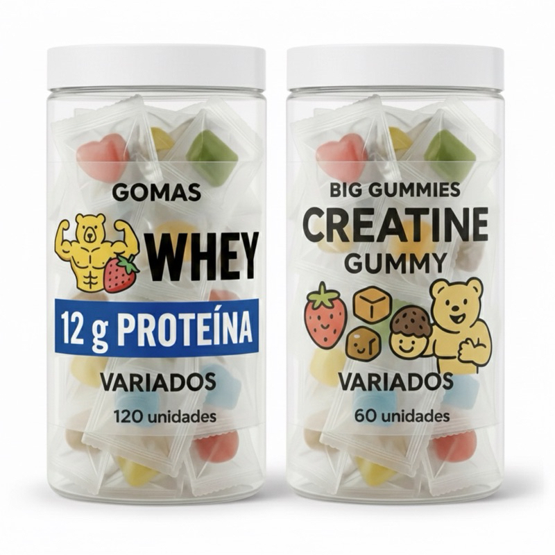 Kit Big Gummies Suplemento Variados Whey 12g Proteína + Creatina 3g MONOHIDRATADA Alta Performance para 30 dias