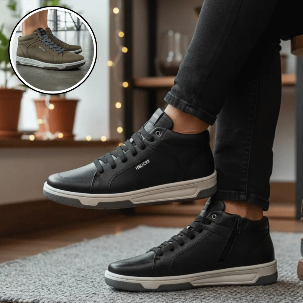 Sapatenis Masculino Couro Legítimo Ferracini Vox Cano Alto Casual Bota Botina