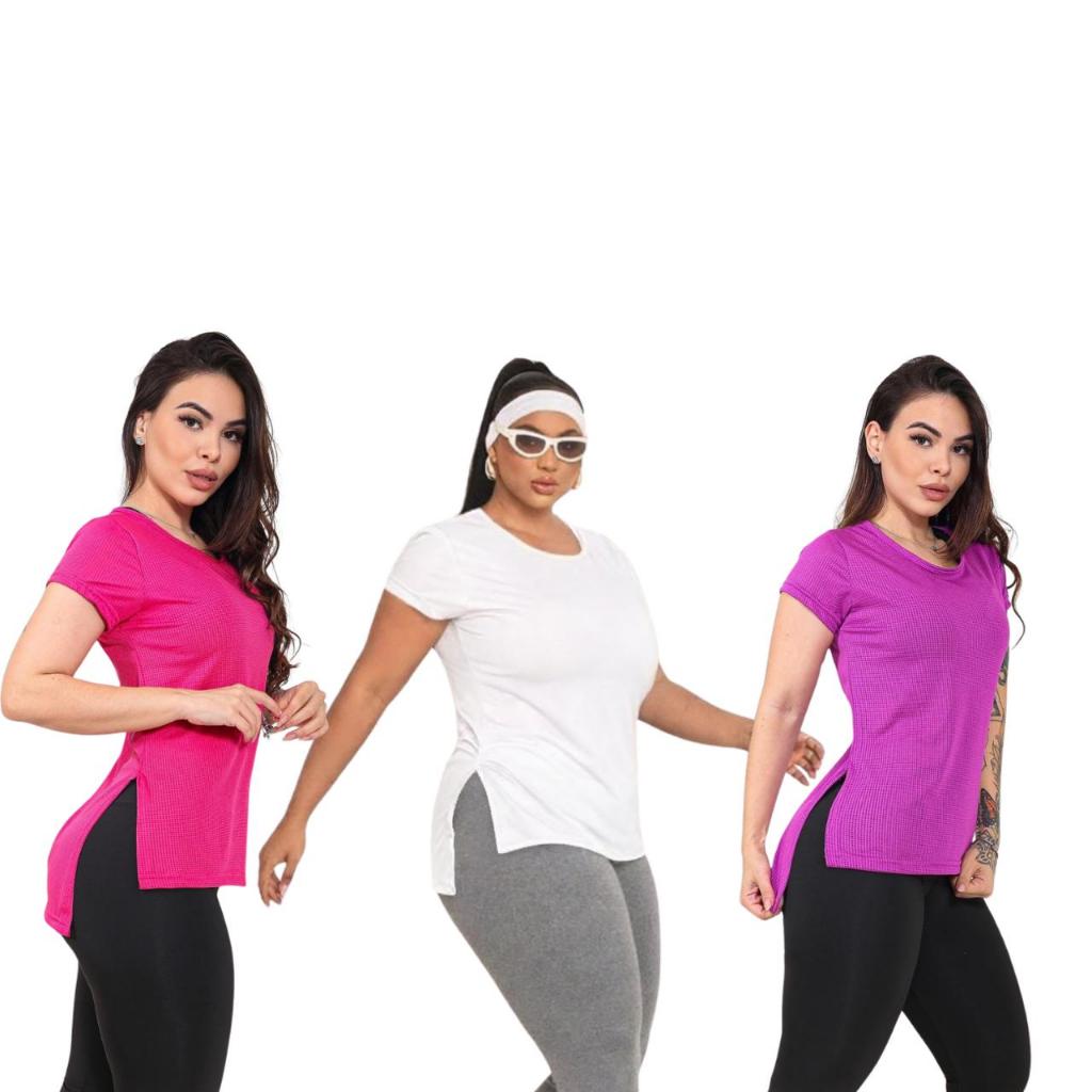 Kit 3 Blusa Dray Fitness Academia Lisa Basica Cores Variadas Academia Pilates Caminhada