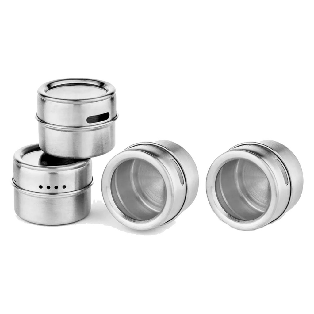 Kit 4 Potes Porta Condimento De Inox Com Imã 4,5cm Porta temperos Magnetico Geladeira