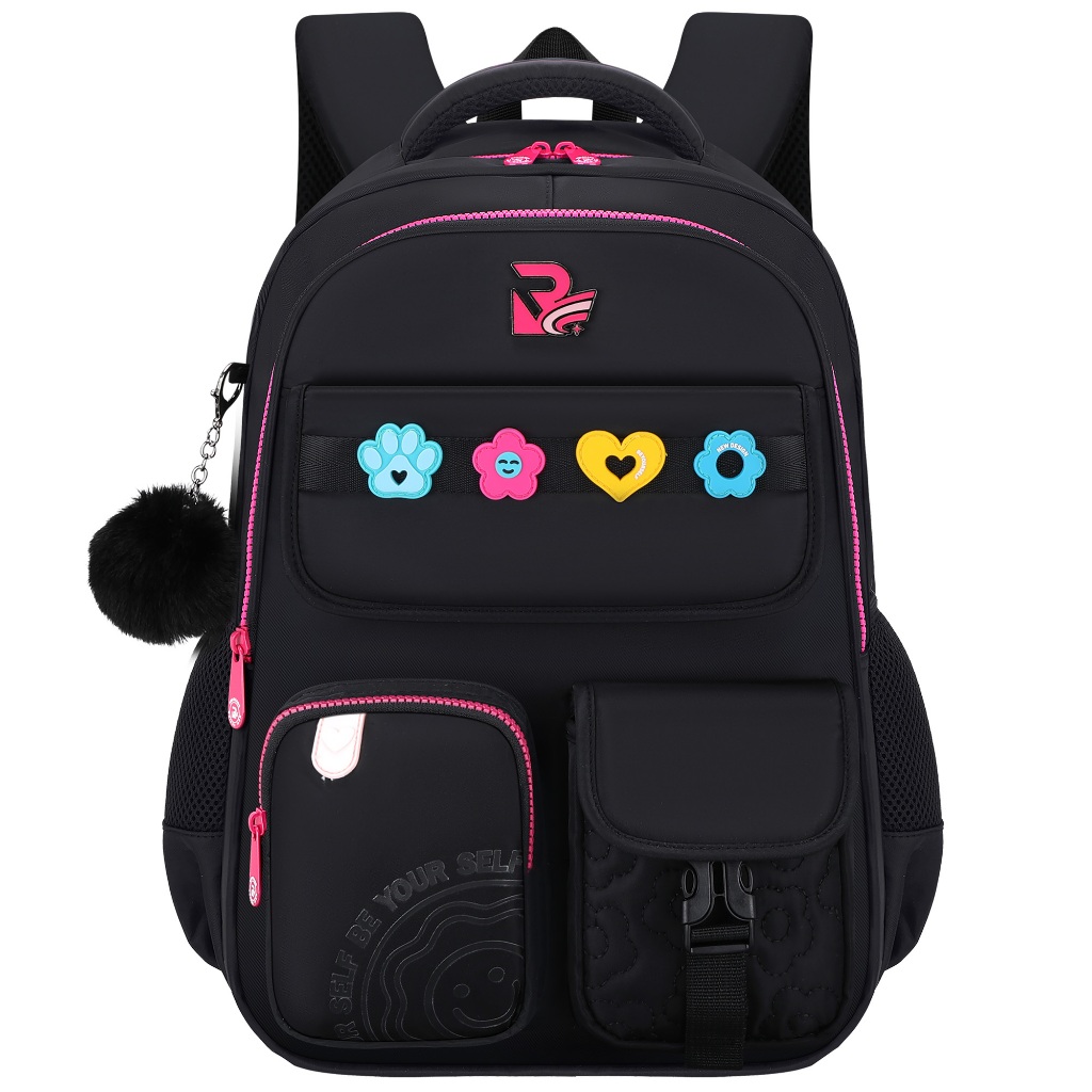 Mochila Escolar Feminina Infantil com Pompom e Flores Coloridas Impermeável Grande para Escola e Viagem em Oferta na Shopee