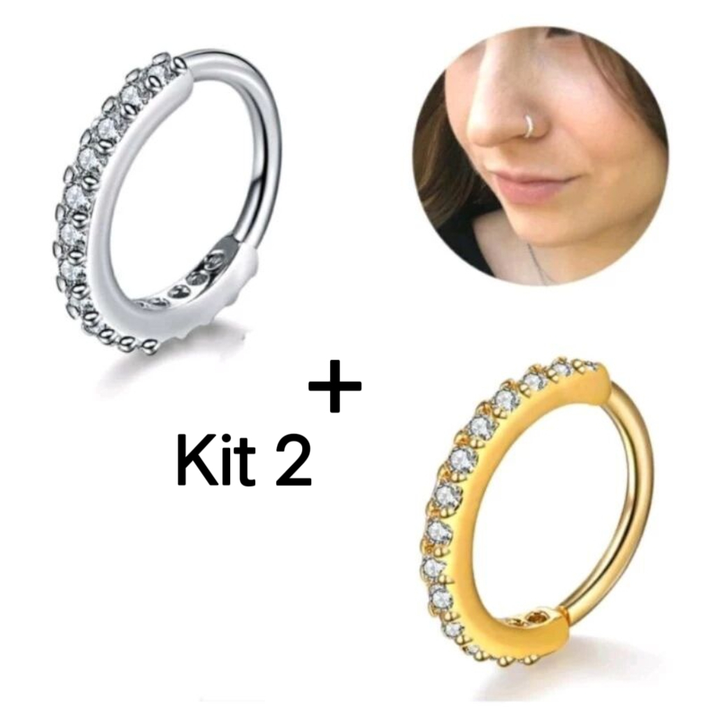 Kit 2 Piercing Nariz Cartilagem Argola Cravejado Strass 7mm em Oferta na Shopee