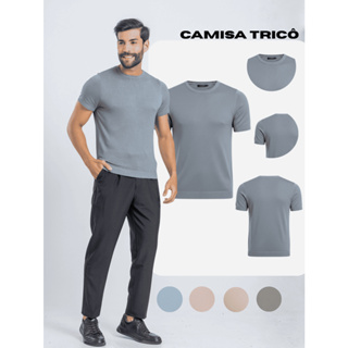 Camisa Masculina Trico Estilo Old Money Italiana Gola Careca em Oferta na Shopee