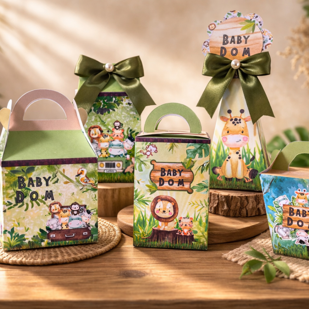 Caixinhas safari personalizadas aniversário festa infantil lembrancinha caixinha milk cone