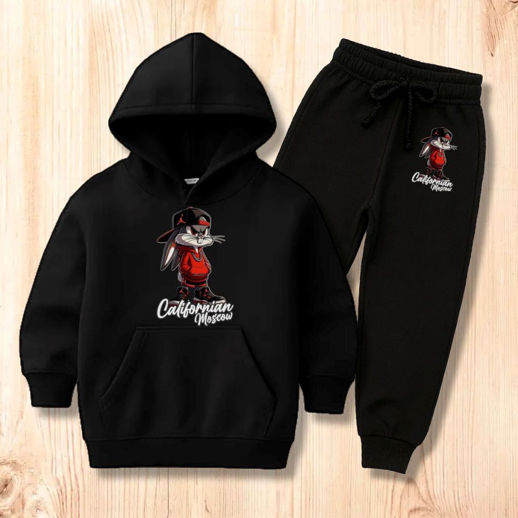 Conjunto Moletom Infantil  Pernalonga Blusa De Frio Com Toca Mais Calça Flanelado Pronta Entrega