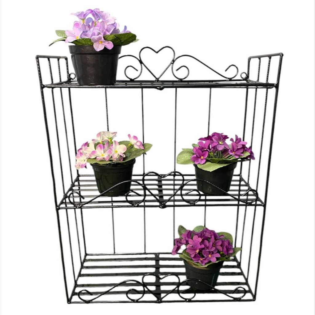 Floreira Preta 3 Andares Em Ferro Suporte Vertical Duplo Porta Vaso Jardinagem