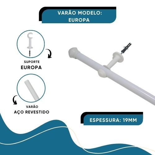 Varão Para Cortinas 1,80Mts 19mm Europa Cores Variadas