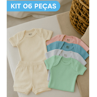 Kit 6 Peças Body Bebê Curto Pagão + Shorts Canelado 100% Algodão Conjunto Verão Roupa Infantil Bebe Menina e Menino em Oferta na Shopee