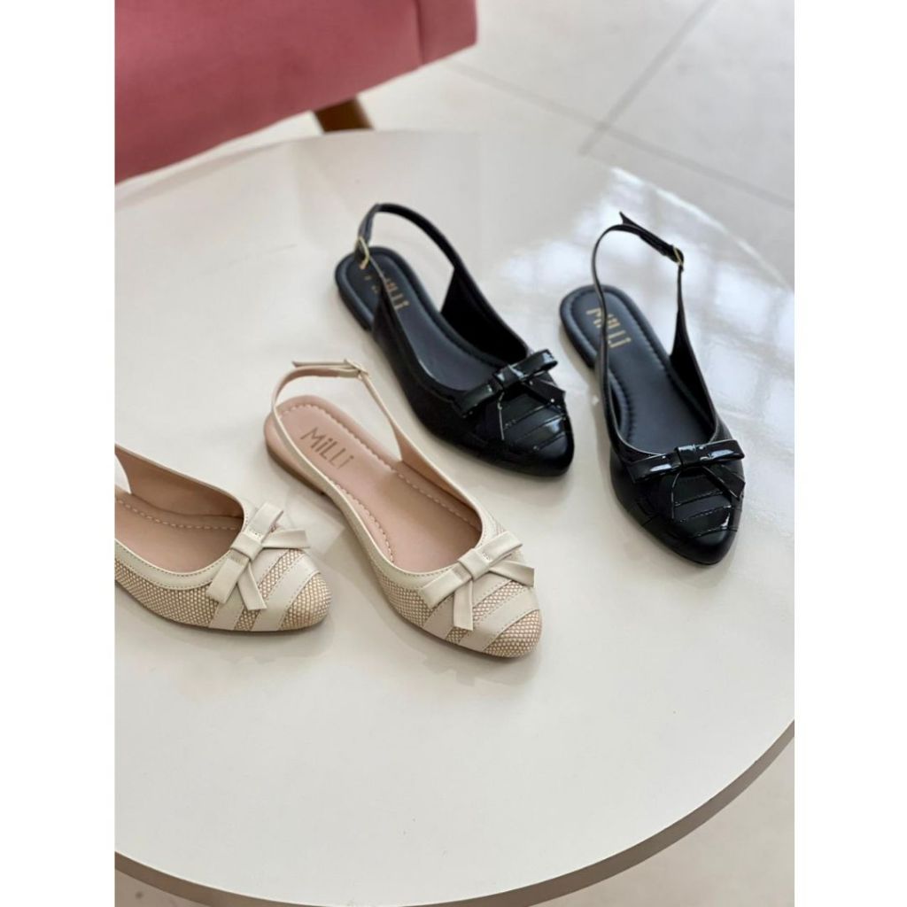 Sapatilha Slingback Sapato Feminino Bico Fino Com Laço Delicado em Oferta na Shopee