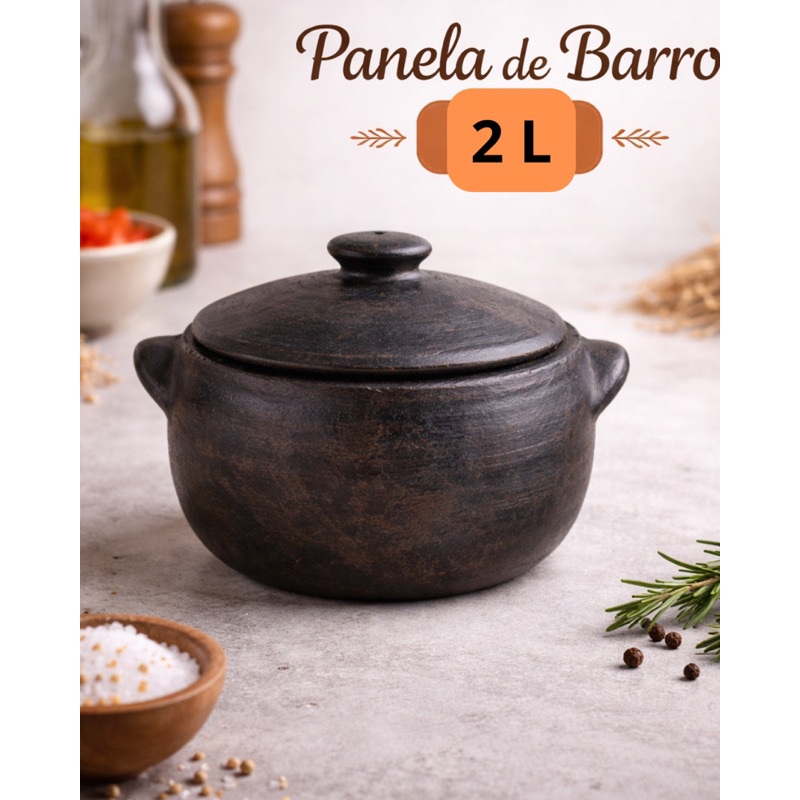 Imagem Panela de Barro Capixaba 2L| Comida Brasileira | Ideal para fogão a lenha,forno, a gás e churrasqueira Não solta resíduo