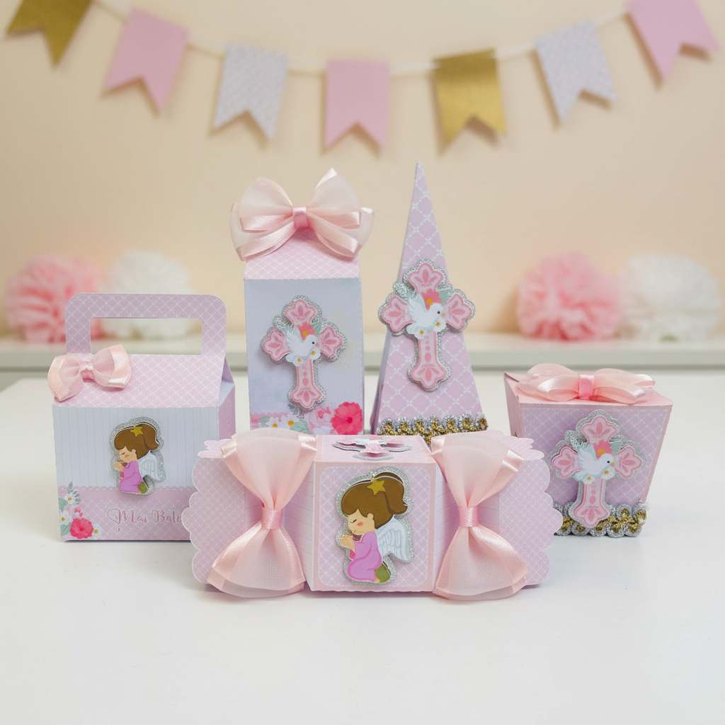 Kit Caixinhas Batizado Menina -Lembrancinhas Personalizadas /Festa infantil/ Kit Festa/Pegue e monte