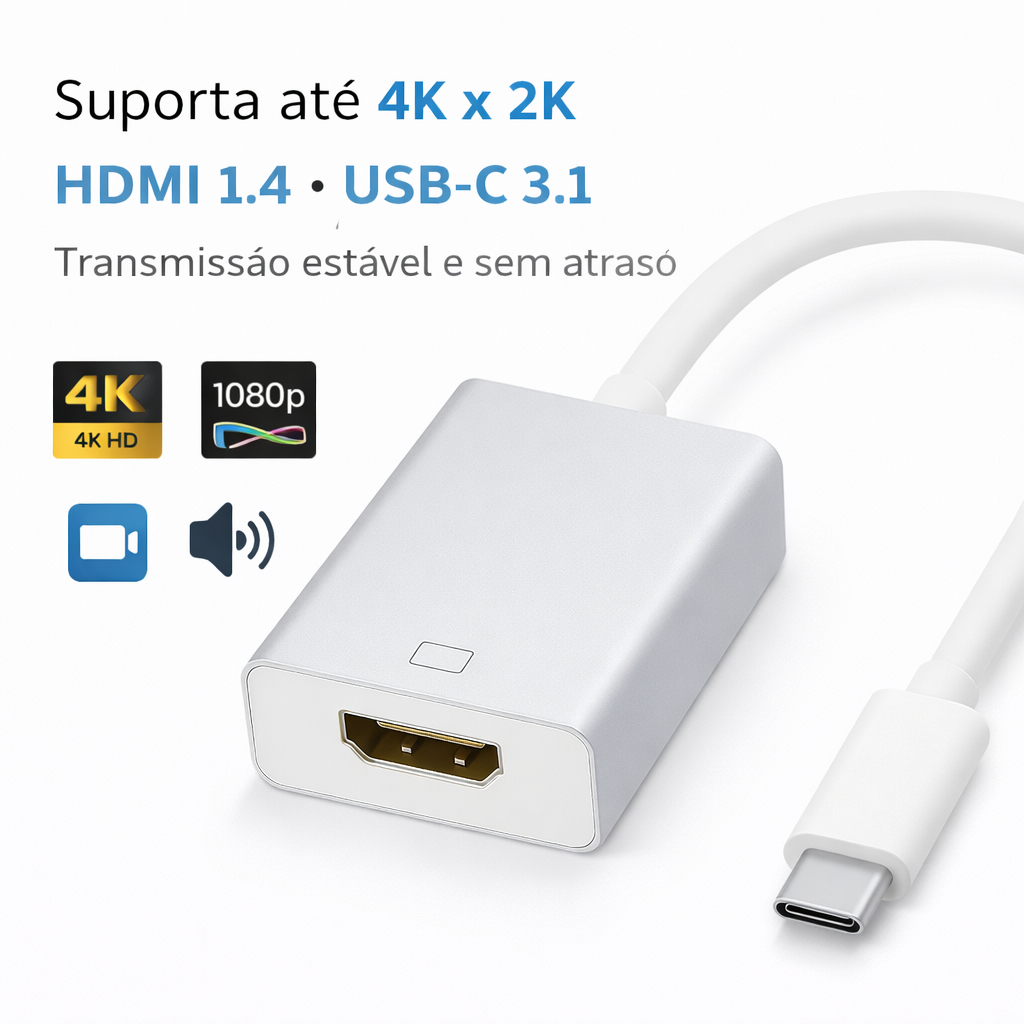 Cabo Adaptador Usb Tipo-c Hd Vídeo Fêmea 4k