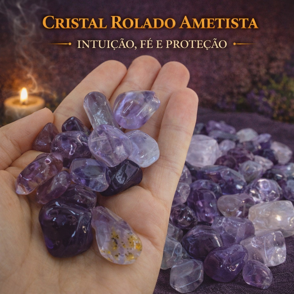 Cristal Rolado Ametista Pedra Natural para Intuição Fé Proteção Limpeza Energética até 5cm