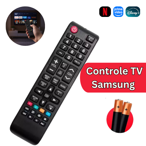 Kit Controle Remoto Compatível Samsung Smart TV com Pilhas AAA Inclusas Pronto para Uso