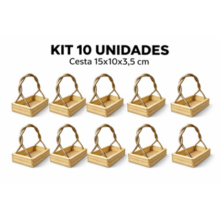 Kit 5/10 Cestas Pequenas Madeira fundo MDF 15 cm Alça Dupla Presente Decoração em Oferta na Shopee