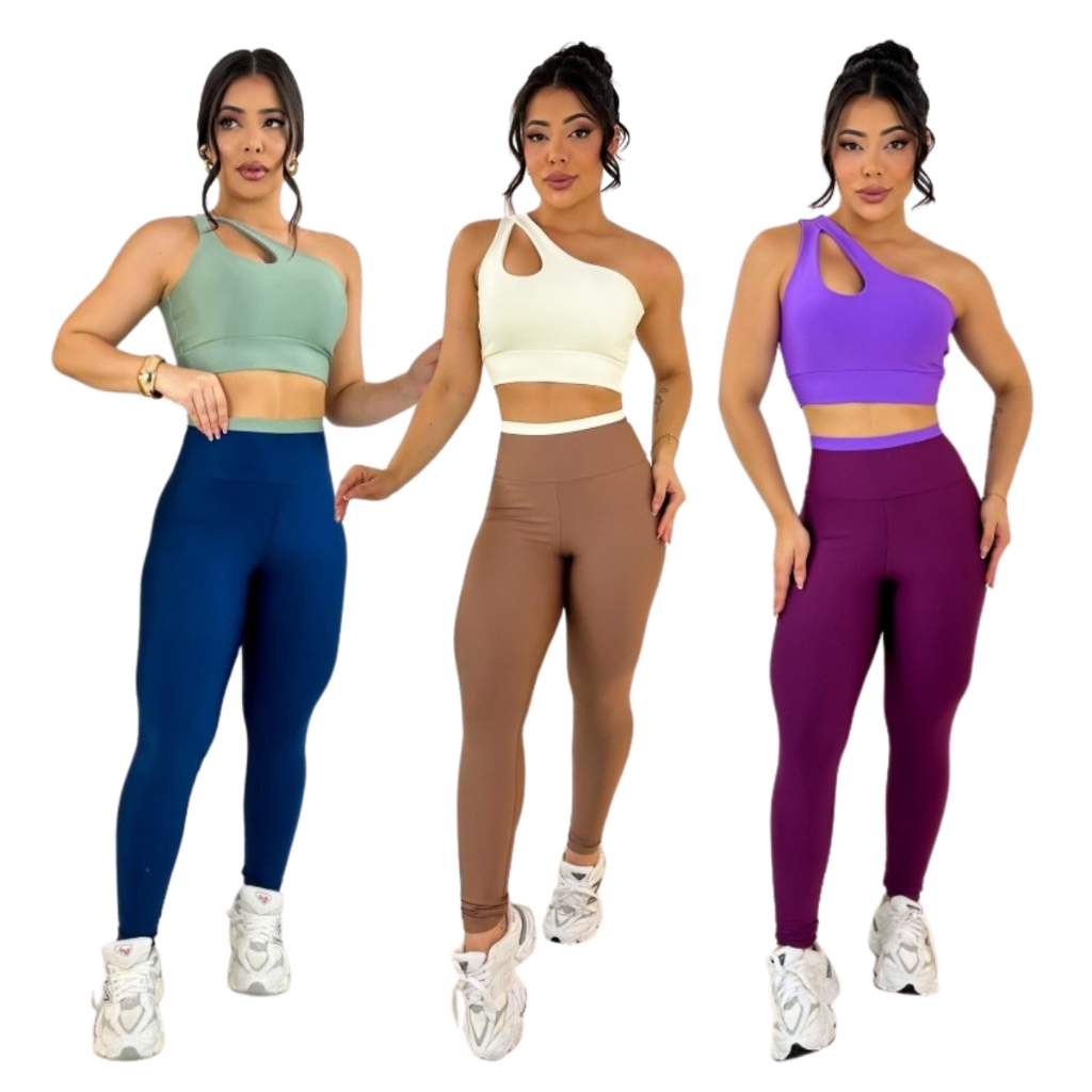 Conjunto de calça legging + Top gota fitness academia roupa treino crossfit malhar bojo removível em Oferta na Shopee