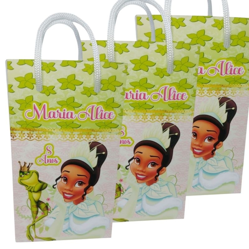 Sacolinha Personalizada Princesa Tiana e o sapo para lembrancinha festa de aniversário/Papel Fotográfico