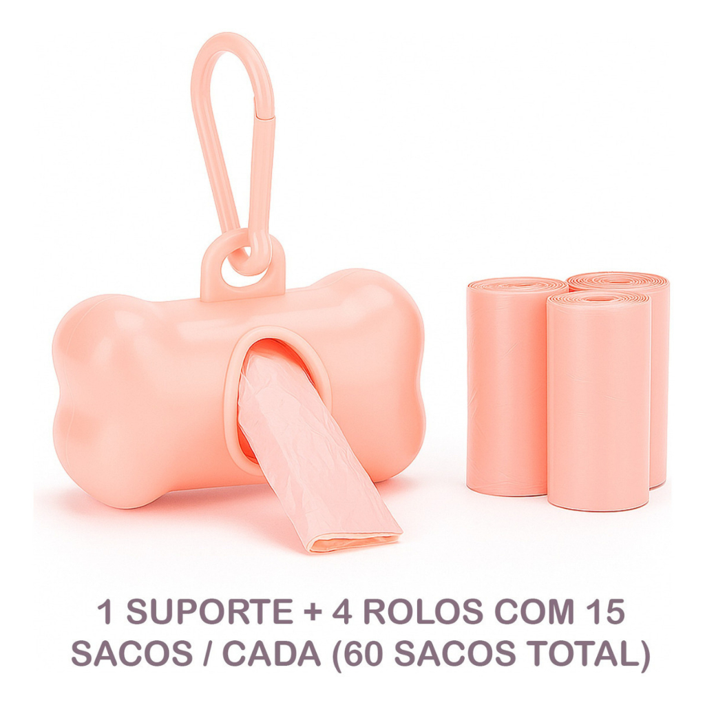Kit cata caca - suporte refil pet rosa - saquinhos pet Rosa + 4rolos 60 saquinhos