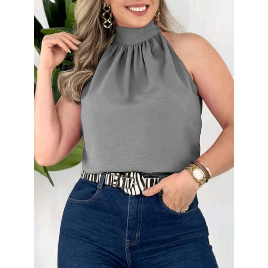 Blusa feminina estilosa com detalhe nas costas e franzida na frente