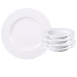 Jogo de Pratos Tramontina Porcelana Ingrid Branco com Relevo 12 e 18 Peças