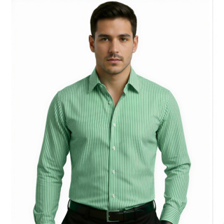 Camisa Social Listrada de Manga Longa com Acabamento Refinado em Oferta na Shopee