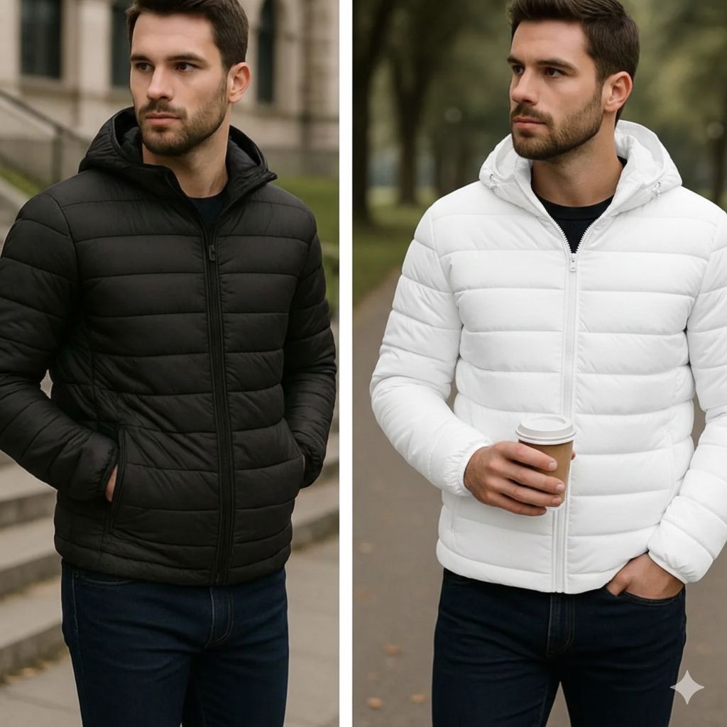 Jaqueta Bobojaco Impermeável Becker Nylon Puffer Masculino com Bolsos e CapuzJaqueta Puffer Feminina Inverno Forrada Cap