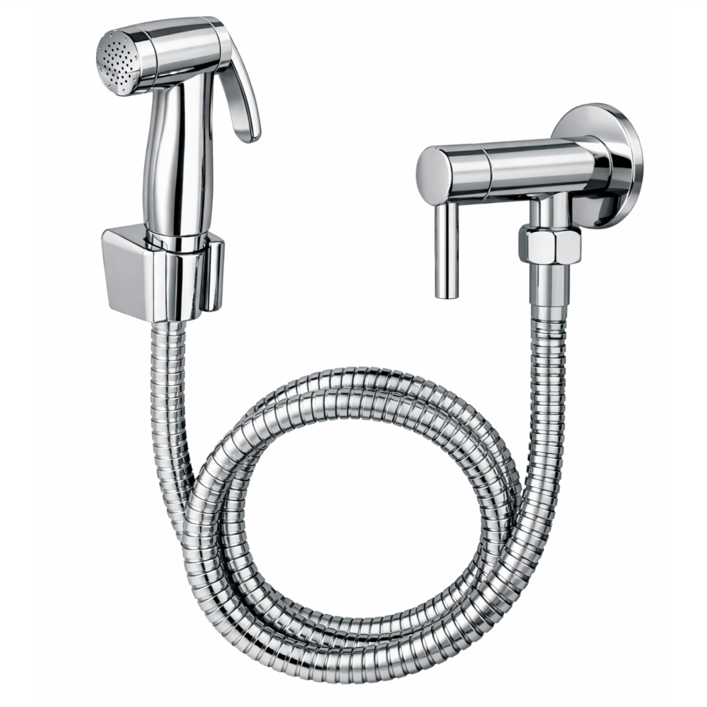 Ducha Higiênica Abs Cromada Chuveiro Íntimo Registro 1 /4 Volta Ducha em ABS e Mangueira em Inox