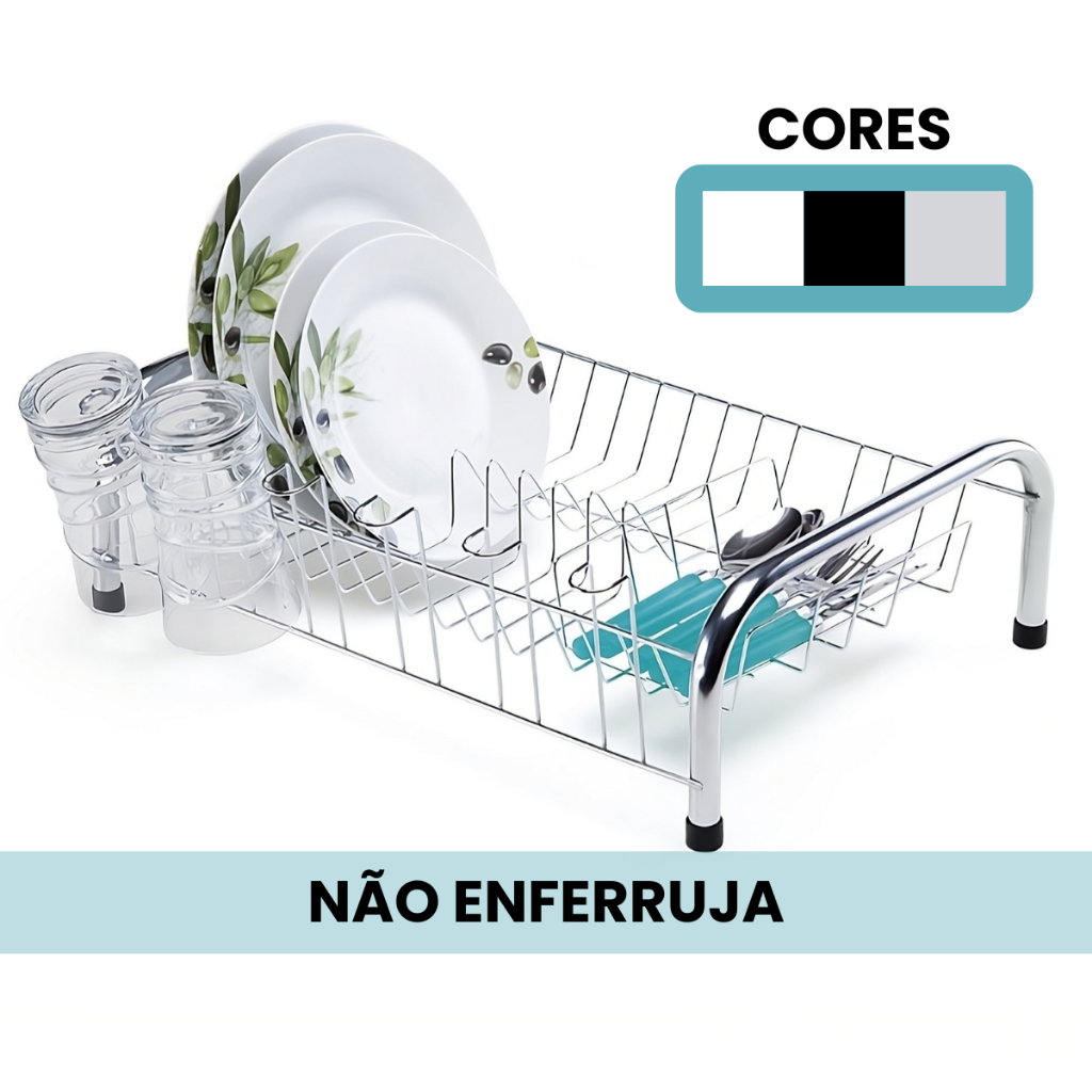 Escorredor De Louça Cozinha Grande Cromado Com Porta Copos em Oferta na Shopee