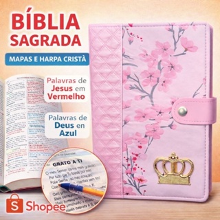 Bíblia Sagrada C/ Harpa Luxo Botão Magnético Glitter Índice ARC Palavras Jesus Vermelho Evangélica Mulher Dourada em Oferta na Shopee