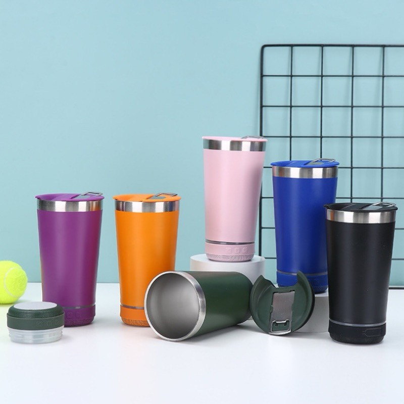 Copo Térmico Inox 470ml com Bluetooth e Mini Caixa de Som