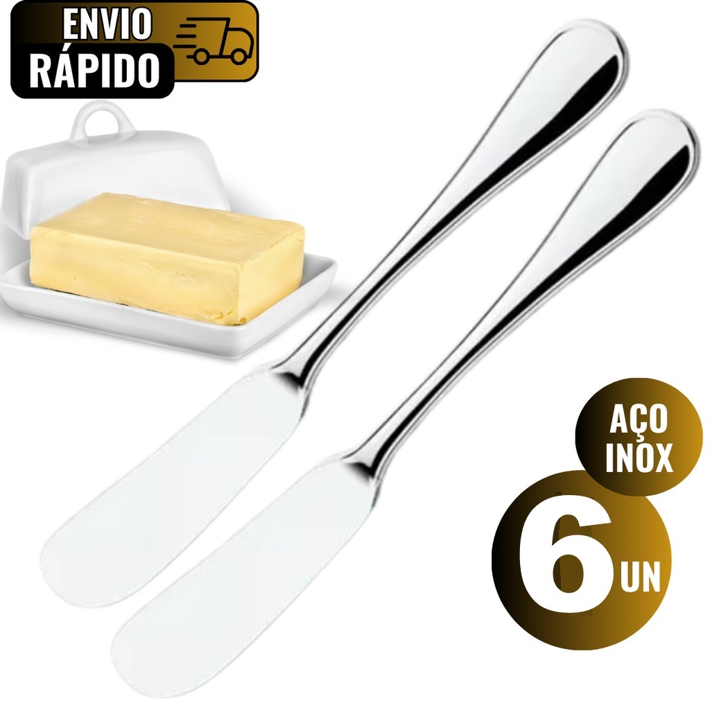 Kit Com 6 Unidades Espátulas Premium em Aço Inox Super Resistente Brilhante Geleia Patê Manteiga Frios - Pronta Entrega