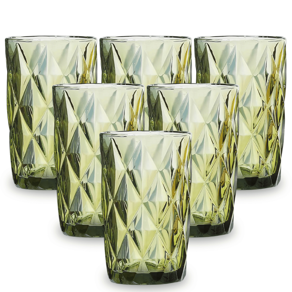 Jogo de Copos 6 Diamond Verde 370ml Vidro Grosso Luxo