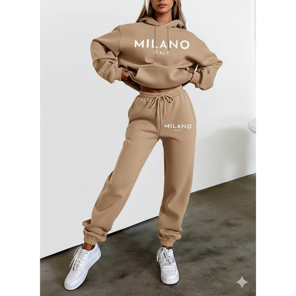 Conjunto Moletom Feminino Jogger E Hoodie Milano - Estilo Gringo Streetwear Blogueira Luxo em Oferta na Shopee
