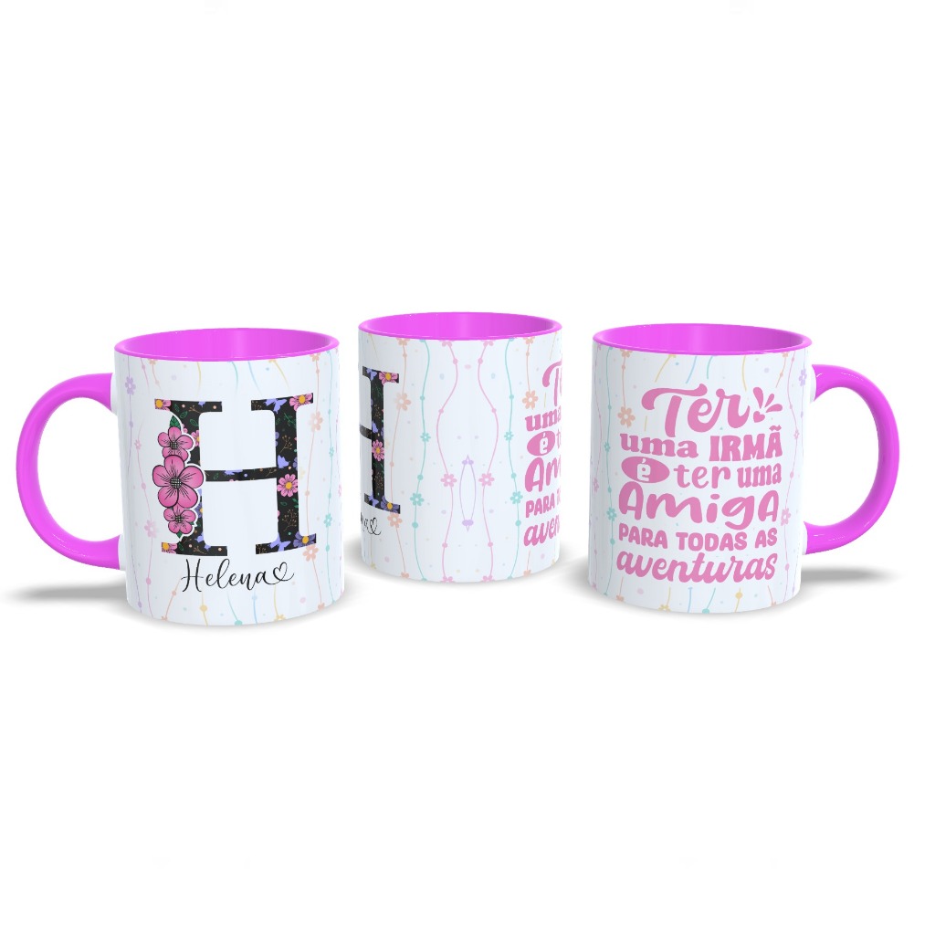 Caneca Personalizada com Inicial e seu Nome Ter uma irma e ter uma amiga porelana 325 ML