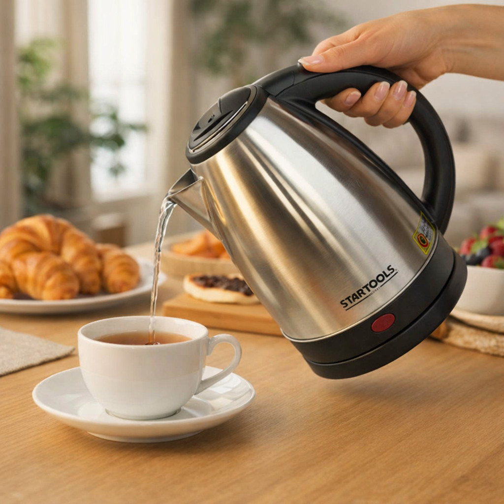 CHALEIRA ELETRICA INOX 2L C/BASE JARRA ELETRICA 1000W STARTOOLS PRETO 220V OU 127V ÁGUA QUENTE CAFÉ CHÁ
