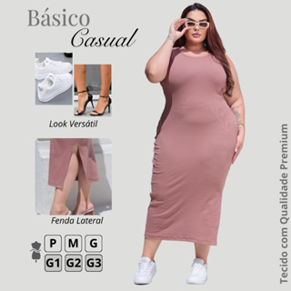 Vestido plus size feminino sem manga social casual basico com fenda lateral justo tubinho colado em Oferta na Shopee