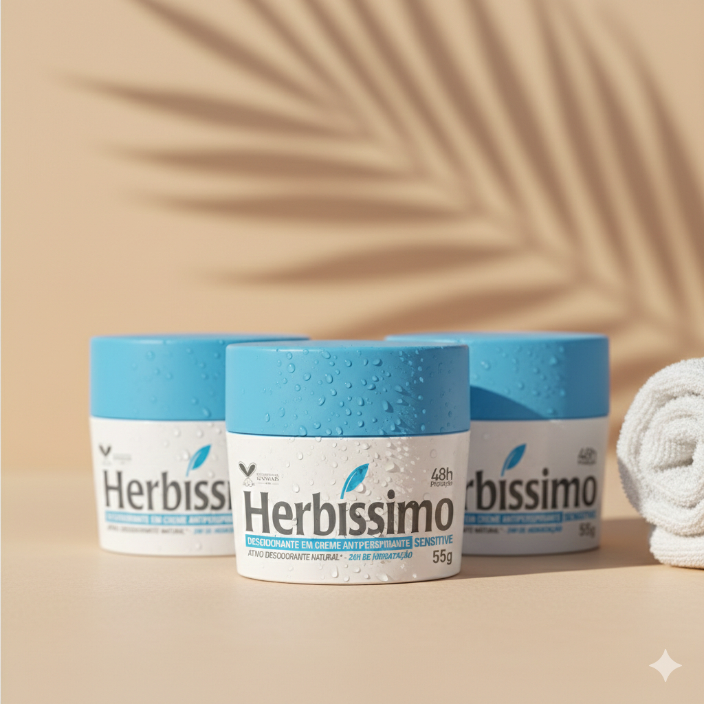 Kit 3 unid - Desodorante Creme Antitranspirante Herbíssimo Sensitive 55G em Oferta na Shopee