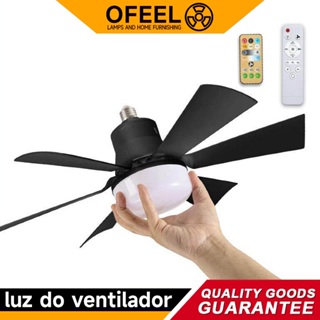 Ofeel Ventilador de Teto com Luz Silencioso Controle Remoto 3 cores LED Lâmpada 5 pás soquete E27 em Oferta na Shopee