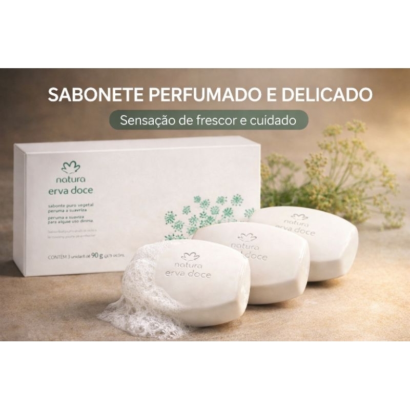 combo de 2 unidades de caixa Sabonete em Barra Puro Vegetal Natura Erva Doce - (90g cada sabonete) - Natura