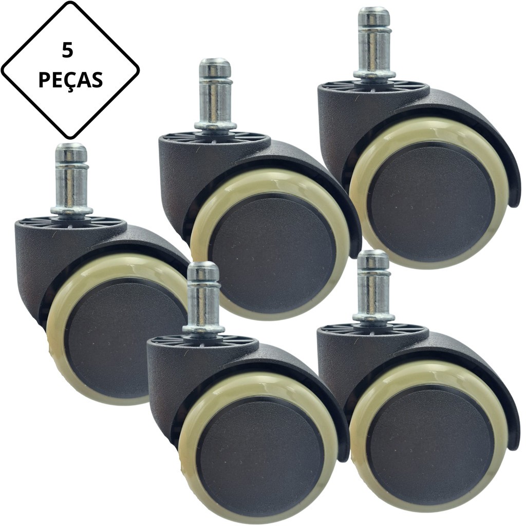 Kit 5 Rodas Rodízio Sem Freio Universal 50mm Para Cadeira De Escritório Giratórias Para Móveis Gamer
