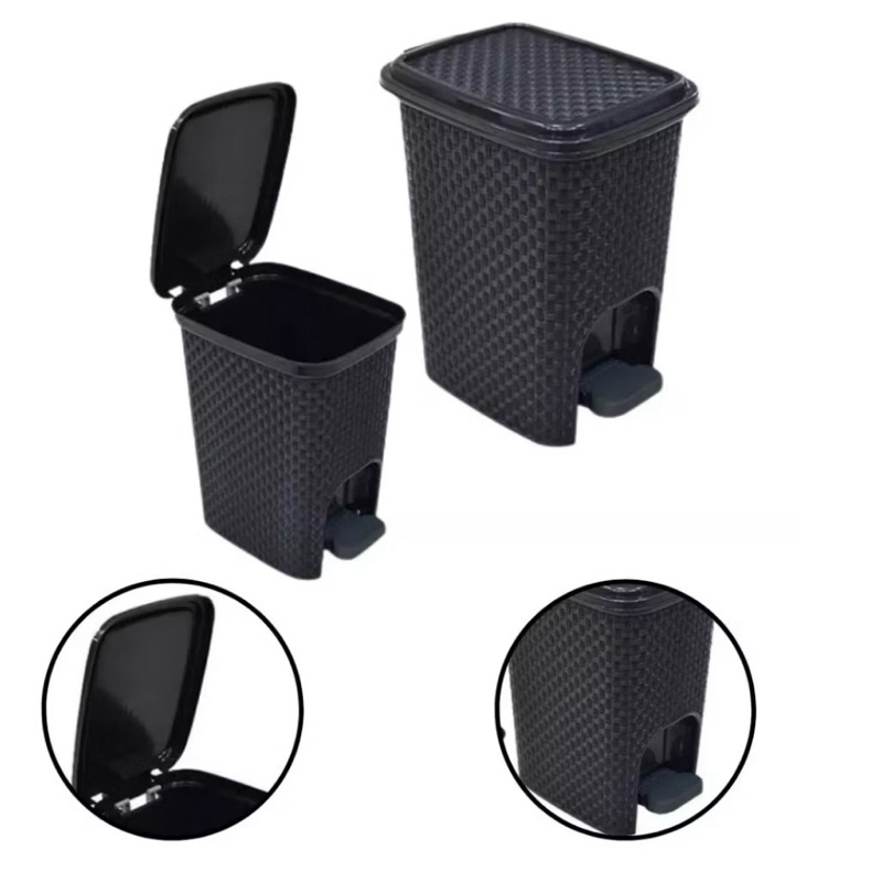 Lixeira Preta 7L com Pedal e Tampa Modelo Rattan – Cesto para Banheiro, Cozinha, Escritório e Quarto em Oferta na Shopee