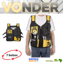 Colete Vonder Porta Ferramentas Em Lona Uso Profissional em Obras Mecânica e Elétrica Oferta Premium